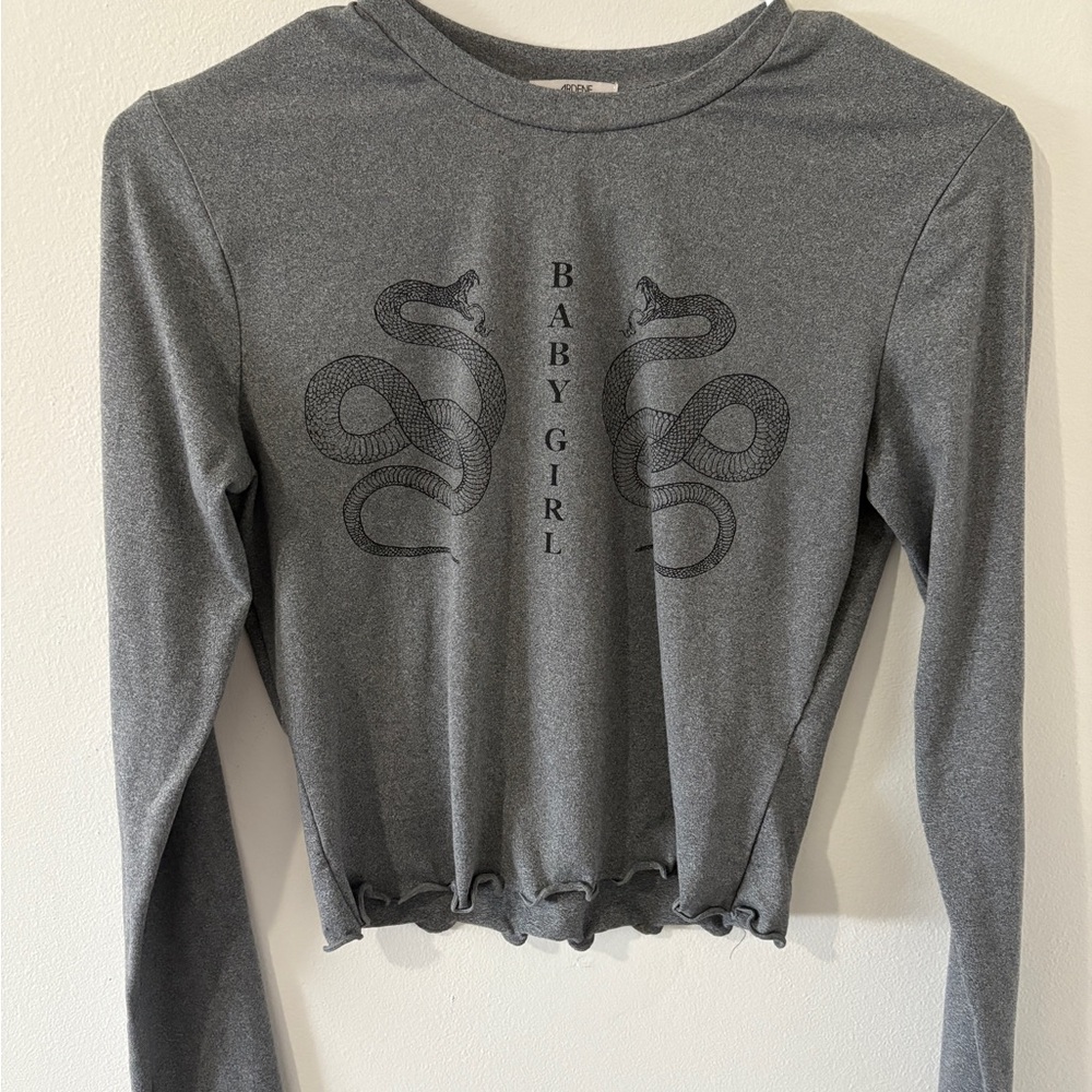 Ardene Gray Crop T-Shirt with Long Sleeves